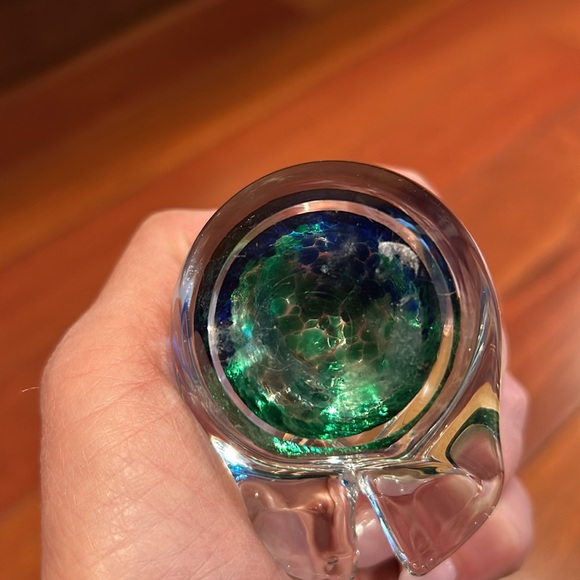 Art Glass Bird Figurine Glass Crystal Paper Weight Ornament blue green and clear - Picture 5 of 12